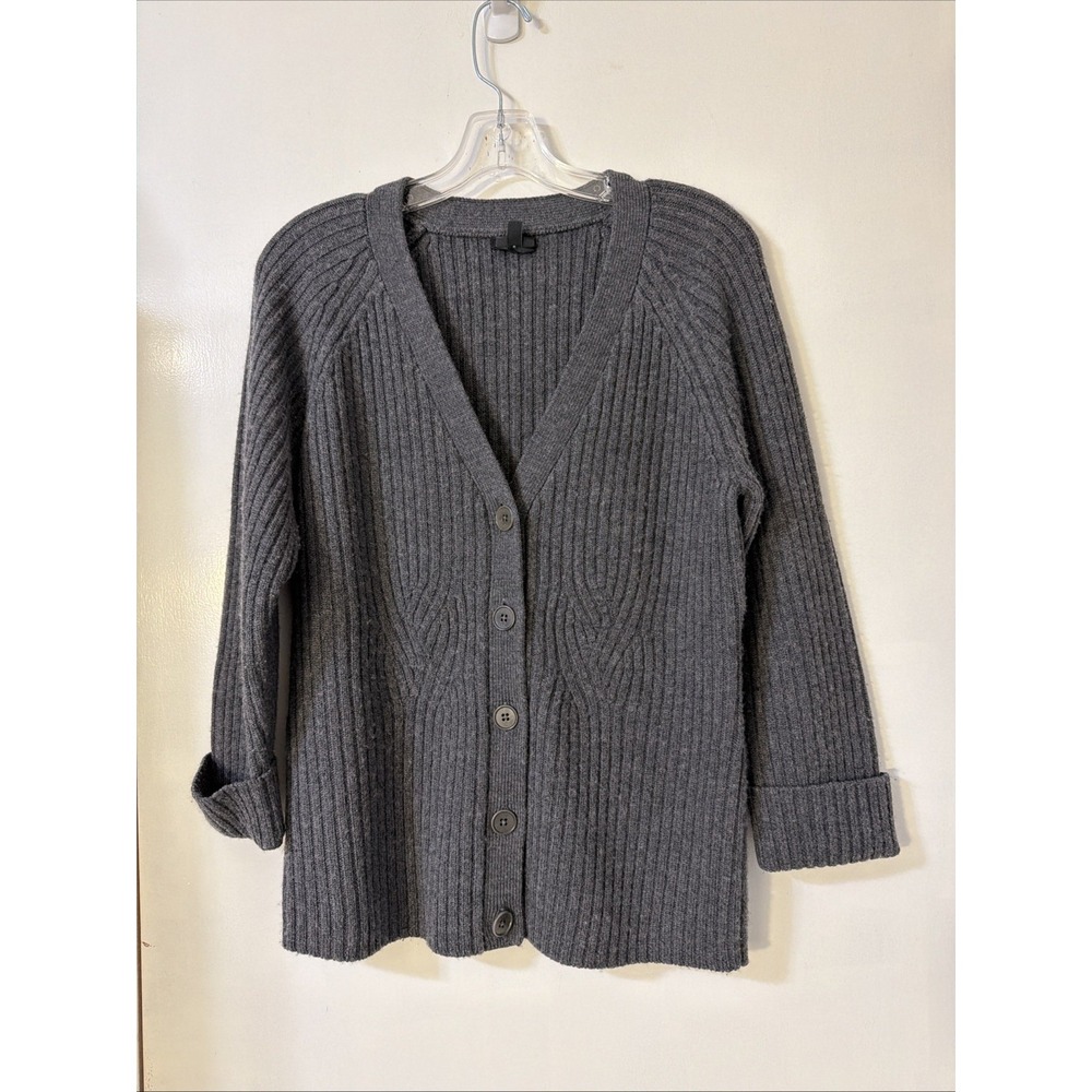 Talbots M 100% Pure Merino Wool Grey Cable Knit Chunky Button Cardigan Sweater